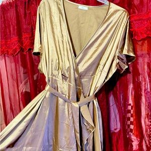 $8 satin casual beige dress